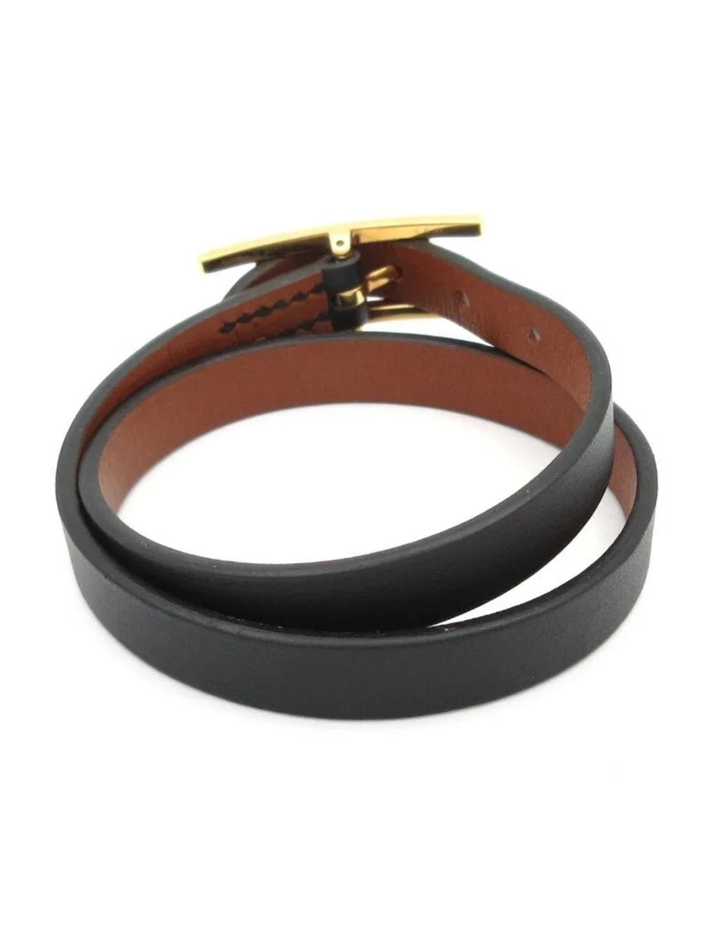 Hermes Bracelet Hapi 3 Leather Black Gold Reversible